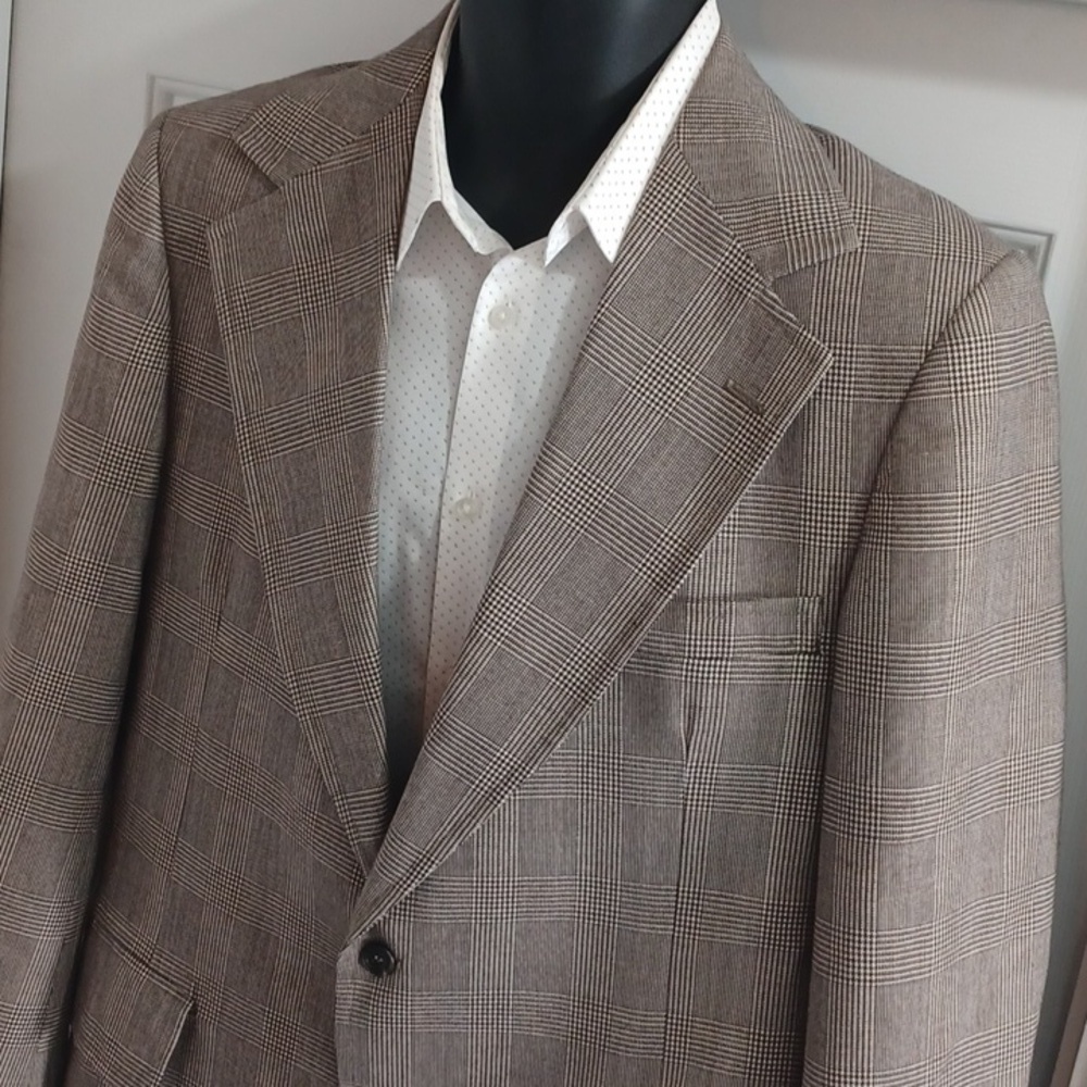 vintage Classic Tailored Fit Men's Brown Checkered Blazer - Picture 8 of 9